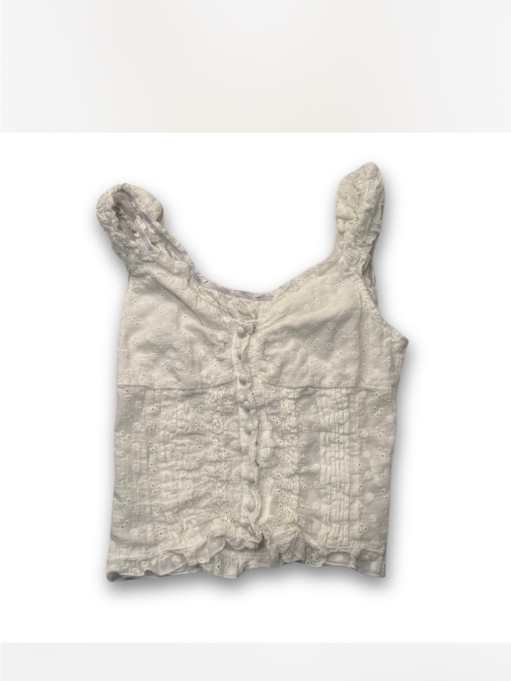 SHEIN Small White Eyelet Ruffled Tank Top